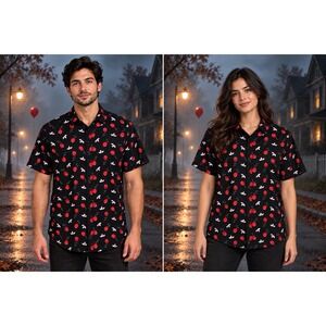 IT Chapter Two Shirt Unisex Faded Black Short Sleeve Button Up Horror Halloween